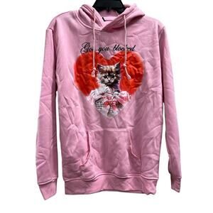 Bubblegum pink got you blocked kitty cat valentine hoodie sweatshirt sz M